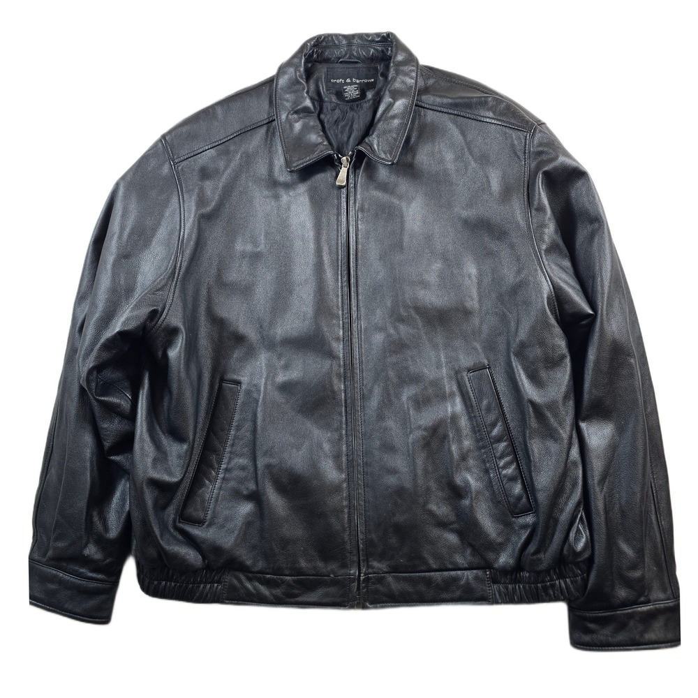 Croft & Barrow Leather Jacket Mens XL Black Genuine Leather Quilted Bomber Coat